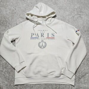 Paris Glam French Design Women's Size L Hoodie Embroidered Pullover White Cozy